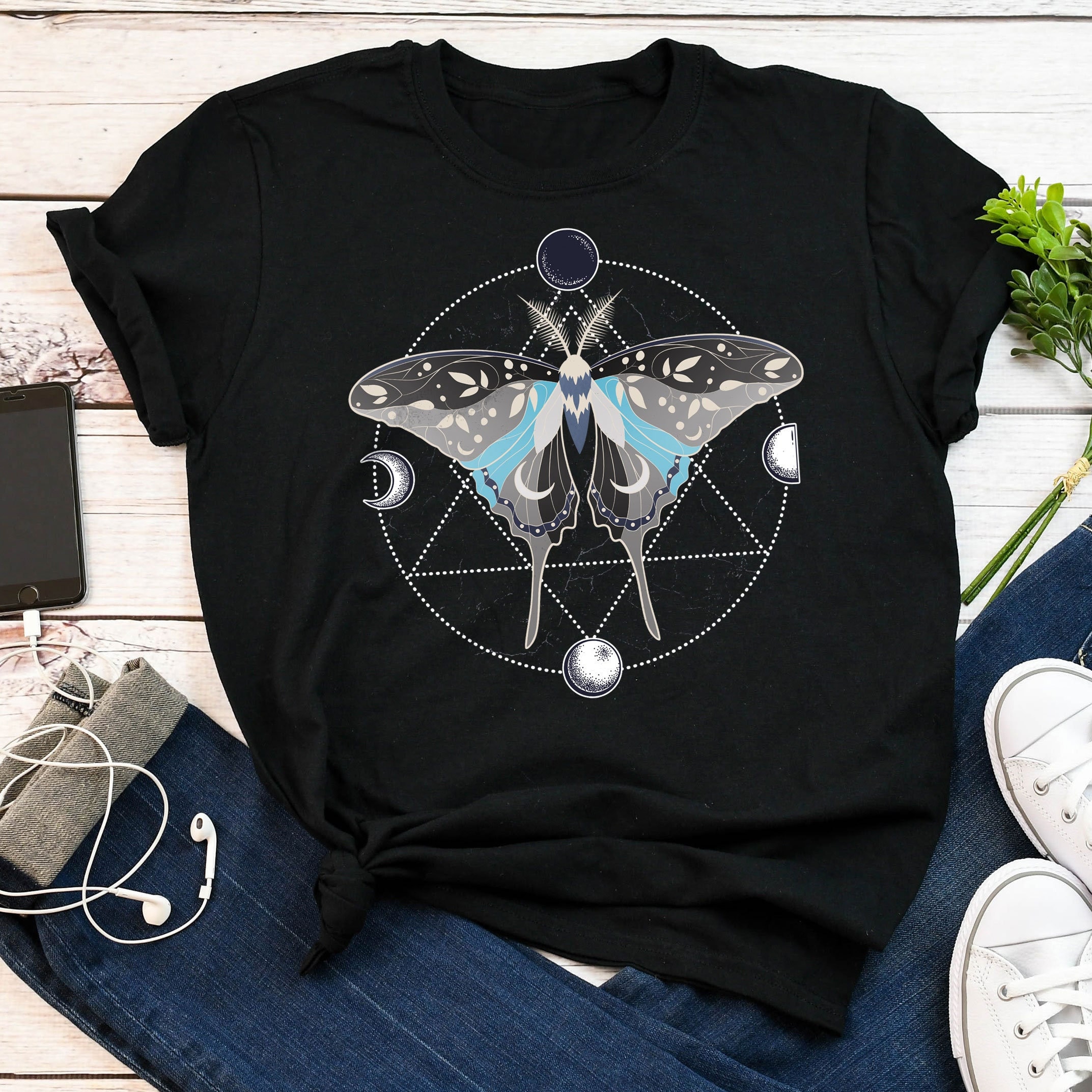 Demiboy Shirt, Demiboy Pride Flag Gift, LGBT T-shirt, Gay Pride Festival Tee, Transgender, Trans, Nonbinary Luna Moth Moon Phase Cottagecore