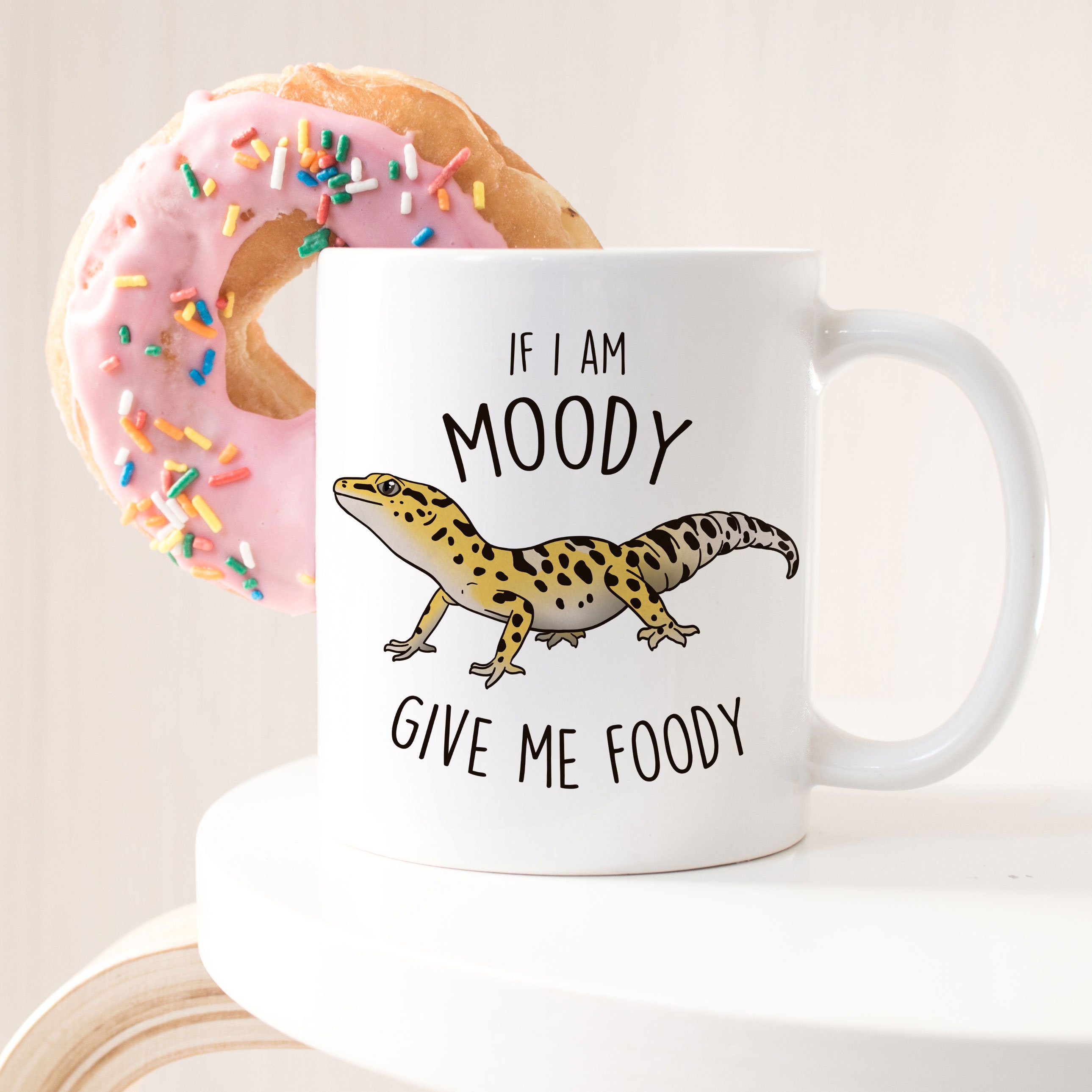 Tazza Grande 425 Ml Con Geco Leopardo - Idea Regalo Per Amanti Dei Rettili - Frase Divertente 'I'm Not A Gecko, My Mom Said I'm A Baby' - Bicolore Bianco/Nero