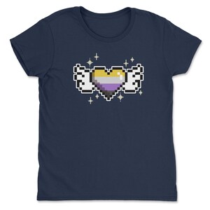 a t - shirt with a pixel heart and stars on it
