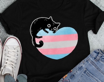 Transgender Pride Shirt, Trans Pride Geschenk, LGBT T-Shirt, Gay Pride Month Festival, LGBTQ, Trans Flagge, Subtil, schwarze Katzenherz