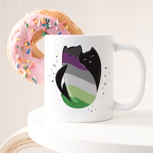 Aroace Pride Coffee Mug, Aromantic Asexual Pride Flag Gift, LGBT Mug, Gay Pride Month Festival, Aro Ace, Yin Yang Cat, Black Cat