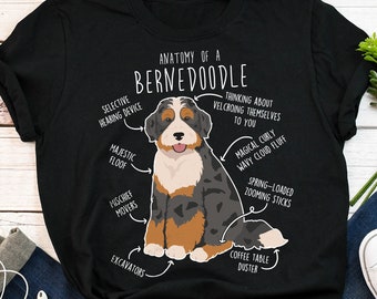 Camiseta Bernedoodle, Regalo para amantes de los perros Bernedoodle Merle negro, para hombres y mujeres, Camiseta divertida y tierna con diseño de perro mestizo de caniche, Camiseta para mamá y papá, Merle azul