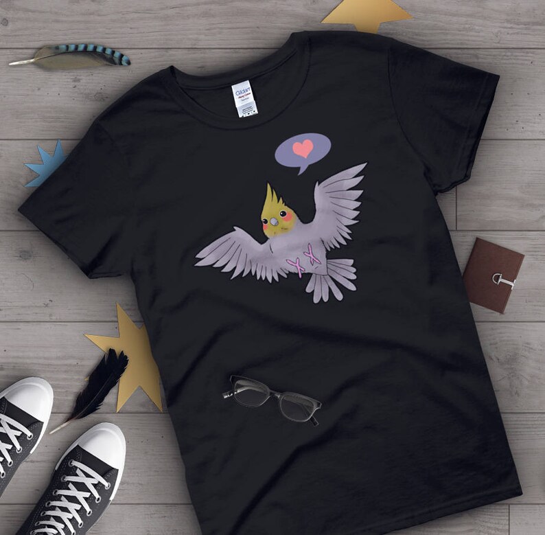 Custom Cockatiel Shirt, Women Men, Parrot Lover Gift, Cute Bird T-shirt, Cockatiel Tshirt, Pet Graphic Tee, Tops, Clothing, Blue Purple Pink 