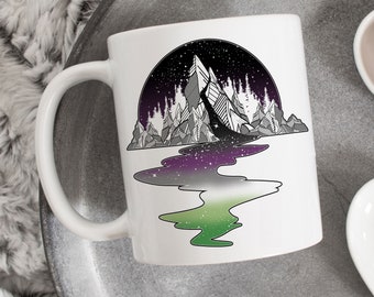 Aroace Pride Coffee Mug, Aromantic Asexual Pride Flag Gift, LGBT Mug, River Mountain, Gay Pride Month Festival, LGBTQIA, Aro Ace