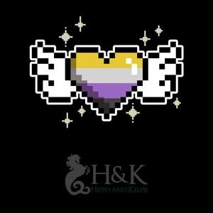 a pixel heart with wings on a black background