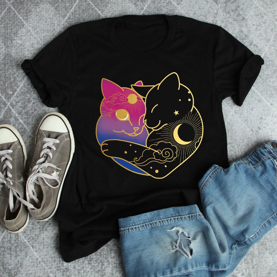 Bisexual Pride Shirt, Women Men, Bi Pride Flag Gift, LGBT T-shirt, Gay Pride Graphic Tee, Bisexuality Tops, Clothing, Moon Heart Cat, Subtle - Etsy