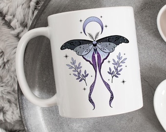 Asexual Pride Coffee Mug, Ace Flag Gift, LGBT Mug, Gay Pride Month Festival, LGBTQIA, Subtle, Discreet Luna Moth Cottagecore Demisexual