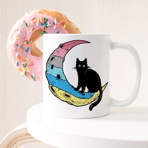 Genderflux Pride Coffee Mug, Genderfluid Pride Flag Gift, LGBT Gift, Moon Cat, LGBTQIA, Nonbinary, Non-Binary, Transgender Trans, Festival