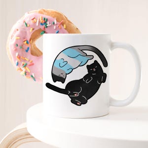 Demiboy Pride Coffee Mug, Demiboy Pride Flag Gift, LGBT Gift, Agender, Nonbinary, Genderqueer Transgender Trans Demiguy Yin Yang Cat, Black
