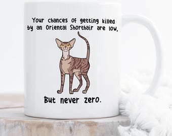 Taza de gato oriental de pelo corto, regalo divertido de gato oriental de pelo corto atigrado canela, taza de café adorable para amantes de los gatos, gato marrón, mamá gata, papá felino