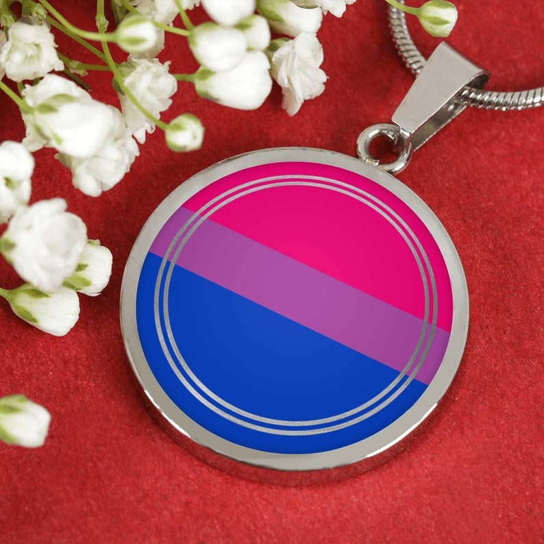 Bi Pride Jewelry Round Charm Pendant Jewellery LGBTQ Gay Sexuality Glass Dome Pendant LGBTQIA LGBT Gift Bisexual Pride Necklace
