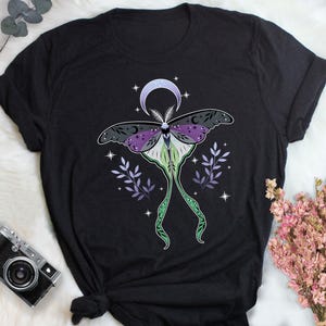Aroace Pride-tröja, Aroace-flagga, kvinnor, män, Aro Ace Pride-present, HBTQ-tröja, Gay Pride, Aromantisk asexuell, Luna Moth Cottagecore Celestial