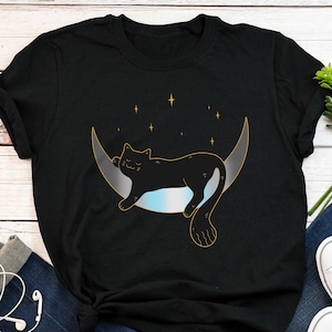 Demiboy Shirt, Demiboy Flag, Demiguy Pride Gift, LGBT T-shirt, Gay Pride Festival Tee, Transgender, Trans, Nonbinary, Space Moon Black Cat