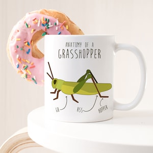 Grasshopper Coffee Mug, Cute Grasshopper Gift, Animal Lover, Funny Nature, Cricket, Entomology, Entomologist, Insect Lover