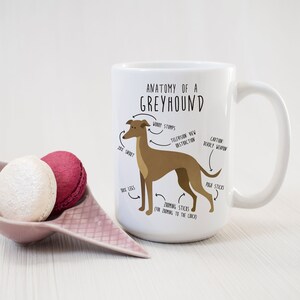 Greyhound Coffee Mug, Cute Fawn Greyhound Gift, Dog Lover, Funny Dog Gift for Her, Him, Pet Animal Cup, Dog Mom, Dog Dad, Dog Anatomy image 5