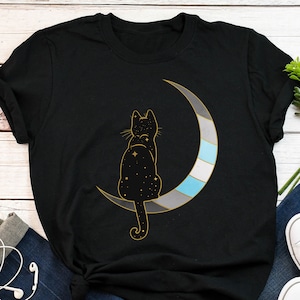 Demiboy Shirt, Demiboy Flag, Demiguy Pride Gift, LGBT T-shirt, Gay Pride Festival Tee, Transgender, Trans, Nonbinary, Space Moon Black Cat
