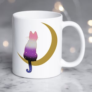 Genderfluid Pride-kaffemugg, Gender Fluid Pride-flaggapresent, HBTQ-present, icke-binär, icke-binär transperson trans rymdmånekatt, svart katt