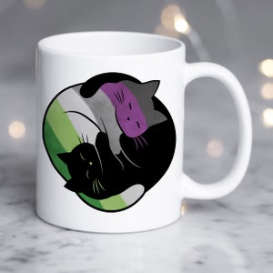 Aroace Pride Coffee Mug, Aromantic Asexual Pride Flag Gift, LGBT Mug, Yin Yang Cat, Gay Pride Month Festival, LGBTQIA, Aro Ace, LGBTQ