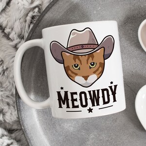 Taza de café con maullidos de gato Toyger, regalo divertido para amantes de los gatos vaqueros, linda taza de café Howdy, regalo para ella, él, mamá gata mascota, papá, meme del oeste de Texas