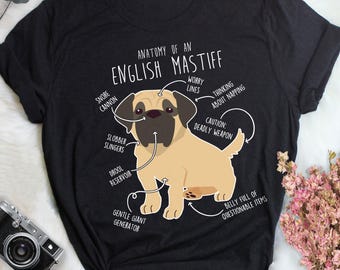 English Mastiff Shirt, Women, Men, Cute Fawn English Mastiff T-shirt, Funny Dog Lover Gift, Pet Tee, Dog Mom, Dad, Sable Tan
