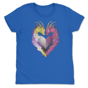 a blue t - shirt with two birds in the shape of a heart