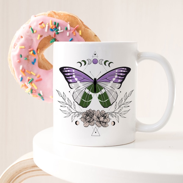 Genderqueer Pride Coffee Mug, Gender Queer Flag Gift, LGBT, Gay Pride, Nonbinary Transgender Non Binary Subtle Festival Butterfly Celestial