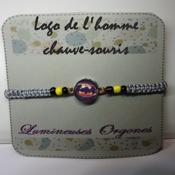 BRACELETS ENFANTS -  Logo de l'homme Chauve-souris - Amitié, cadeaux - Tréssé micro macramé - Fermeture par noeud coulissant