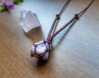 Prairie Tanzanite Crystal Necklace, Macrame Boho Jewelry, Hippy Necklace