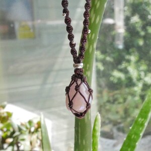 Rose Quartz Aura Necklace, Macrame Boho Jewelry, Crystal Necklace