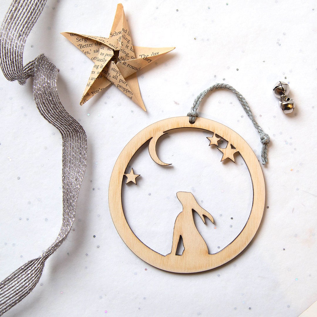 Moon Gazing Hare Laser Cut Wooden Decoration, Ornament, to the Moon and ...
