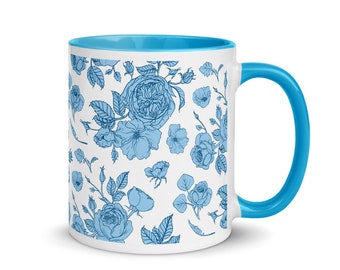 Toile de Juoy Blue and White Ceramic Rose Garden Mug