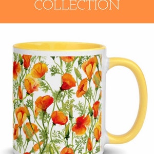 California Poppies Mug with Yellow Handle and Interior image 4