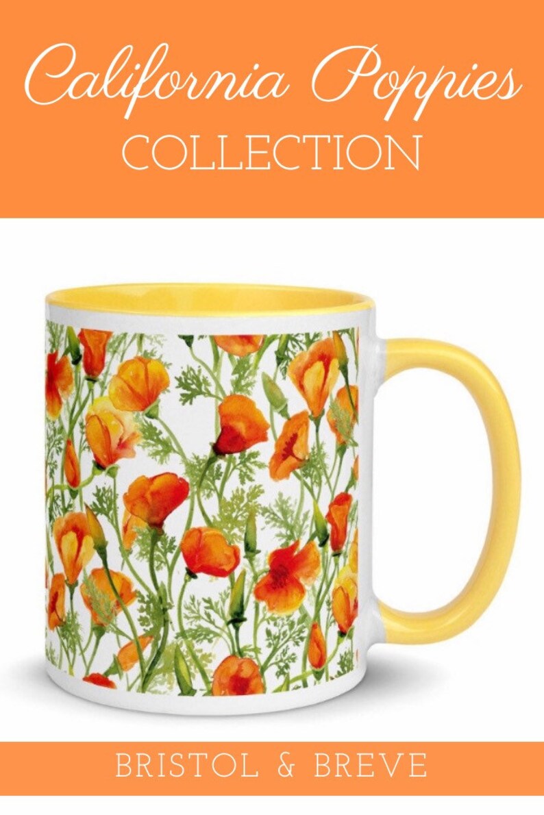 California Poppies Mug with Yellow Handle and Interior image 4