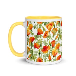 California Poppies Mug with Yellow Handle and Interior image 3