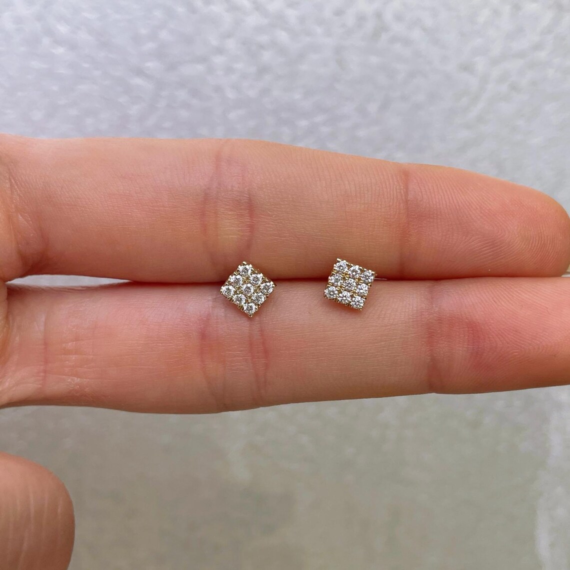 Square Diamond Earrings Delicate Diamond Earrings Gold | Etsy