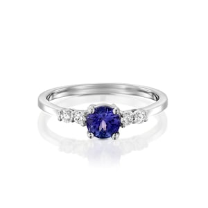 Anillo de compromiso de tanzanita y diamante, anillo de compromiso único, anillo de oro de diamante de tanzanita, anillo de compromiso alternativo, anillo de aniversario