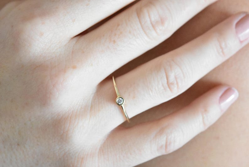 Small Diamond Ring Bezel Diamond Ring Dainty Diamond Ring Alternative Engagement Ring Thin Diamond Band