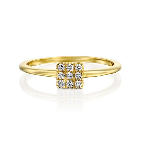 Square Pave Diamond Ring, Dainty Diamond Ring, Anniversary Diamond Band, Square Shape Diamond Ring, Diamond 14k Gold Ring, Jewelry for Her