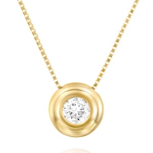 Dainty Bezel Diamond Necklace, Diamond Pendant, Solitaire Diamond Necklace, Round Diamond Pendant, 14k Gold Necklace, Anniversary Necklace