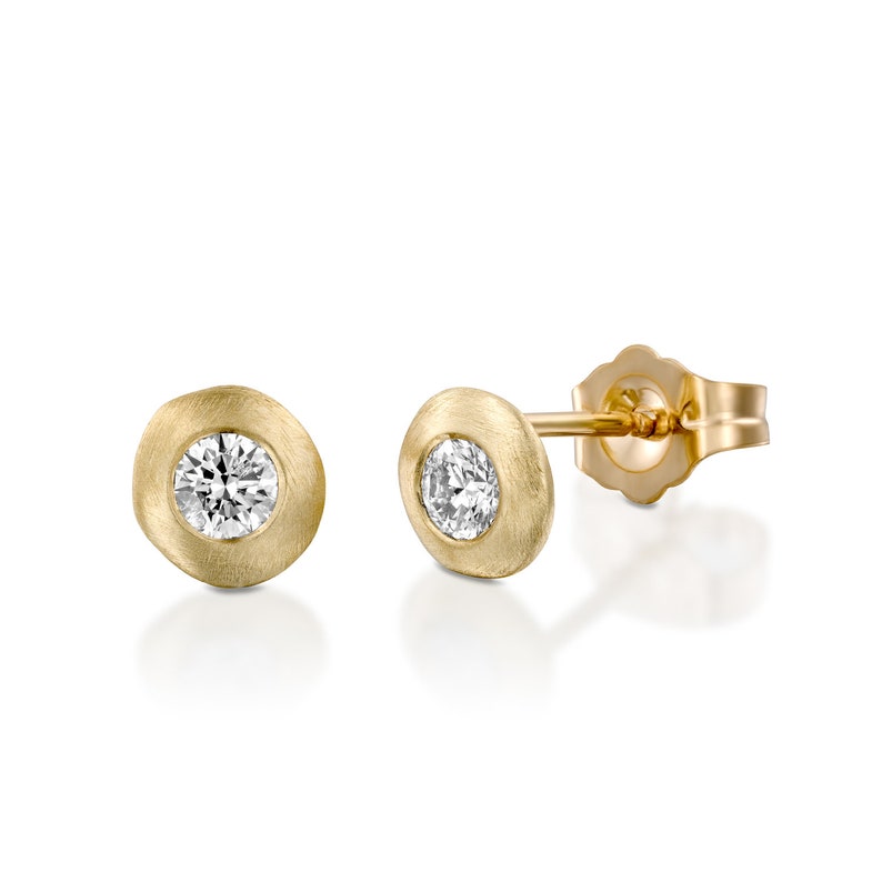 Diamond Earrings Vintage Earrings Diamond Studs Women Stud Earrings Gift for Her Delicate Diamond Earrings Matte Gold Diamond Earrings