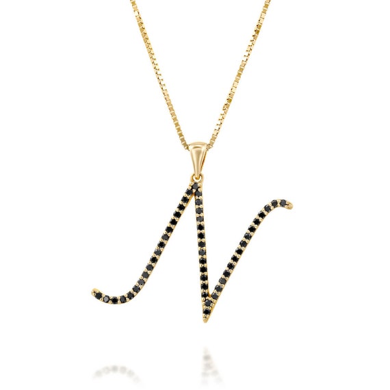 Black Diamond Initial Necklace Black 