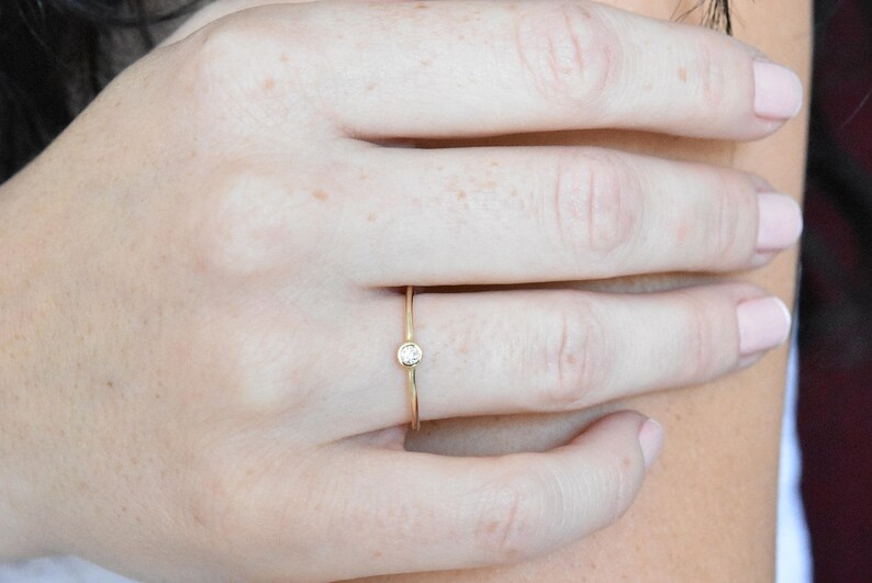 Small Diamond Ring Bezel Diamond Ring Dainty Diamond Ring Alternative Engagement Ring Thin Diamond Band