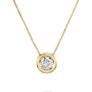 Solitaire Round Diamond Necklace, Diamond Solitaire Pendant, Bezel Diamond Necklace, Diamond 14k Gold Pendant, Anniversary Diamond Pendant