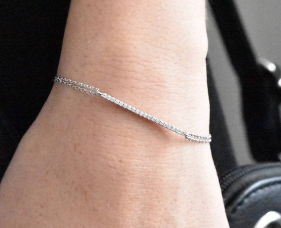 Delicate diamond cheap bar bracelet