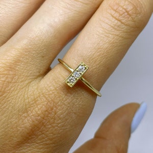 Delicate Three Diamond Ring, Diamond Ring, Three Diamond Band, Anniversay Ring for Her, Dainty 3 Diamonds Ring, 14K Gold Ring, Fashion Ring