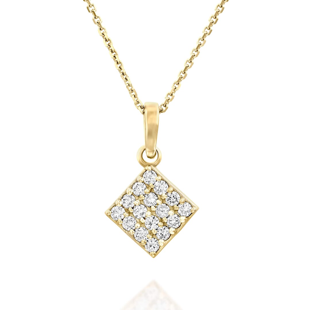 Diamond Square Necklace, Diamond Pendant, Geometric Diamond Necklace