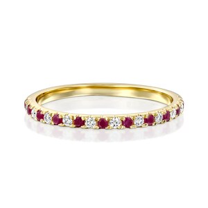 Ruby And Diamond Wedding Ring, Half Eternity Ruby Ring, Alternative Wedding Ring, Red Ruby Wedding Band, Colorful Wedding Ring