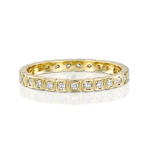 Cube Diamond Gold Eternity Ring, Dainty Diamond Ring, Vintage Wedding Ring, Eternity Bezel Diamond Ring, Unique Wedding Ring