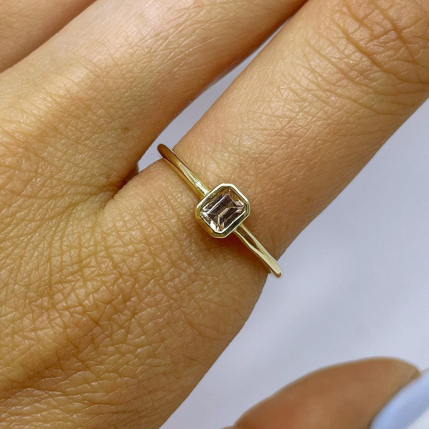 Dainty Peach Topaz Gold Ring, Solitaire Gold Ring, Emerald Cut Topaz Ring,  Peach Gemstone Solid Gold Ring, Anniversary Jewelry Gift - Etsy