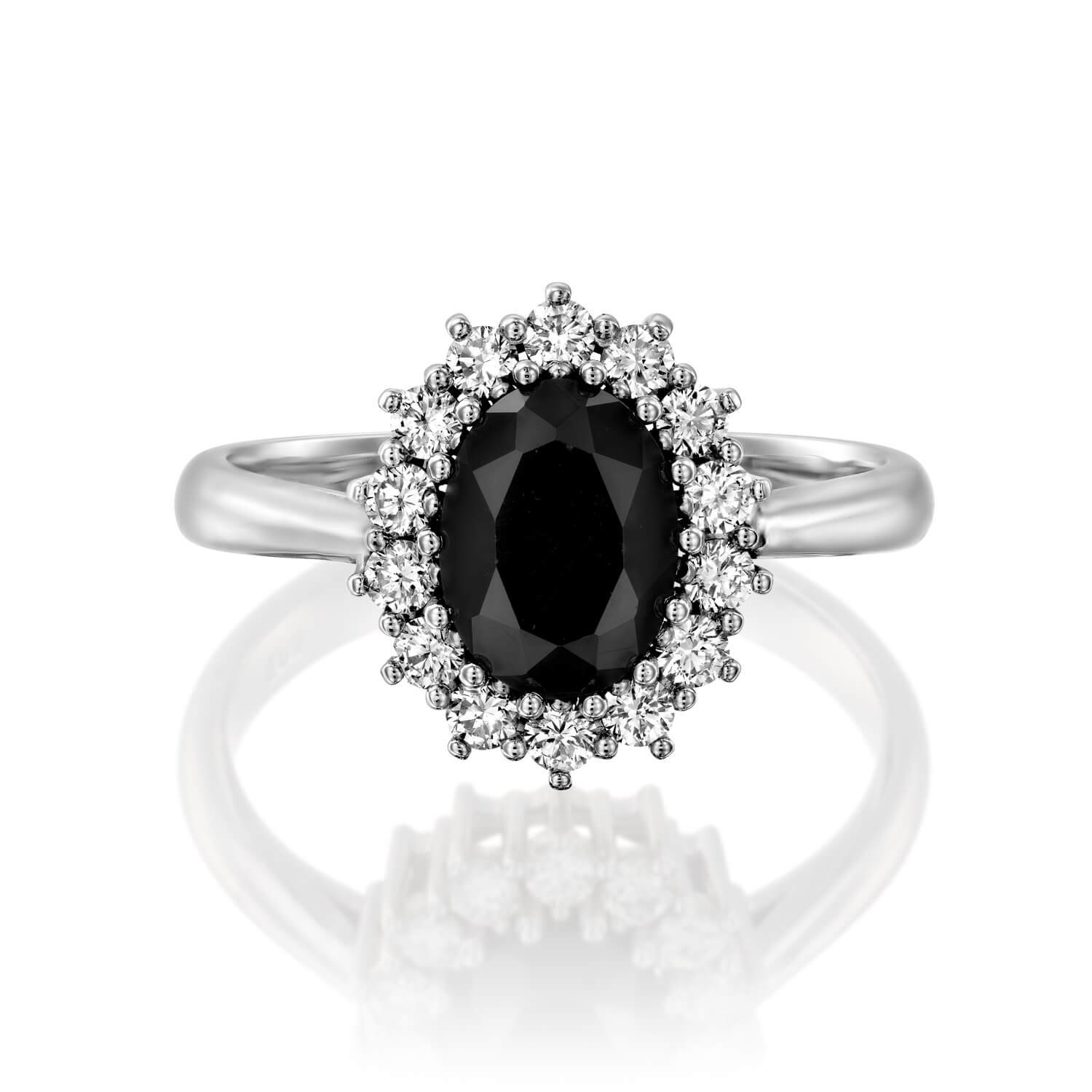 Black Sapphire and Diamond Ring Unique Engagement Ring Vintage